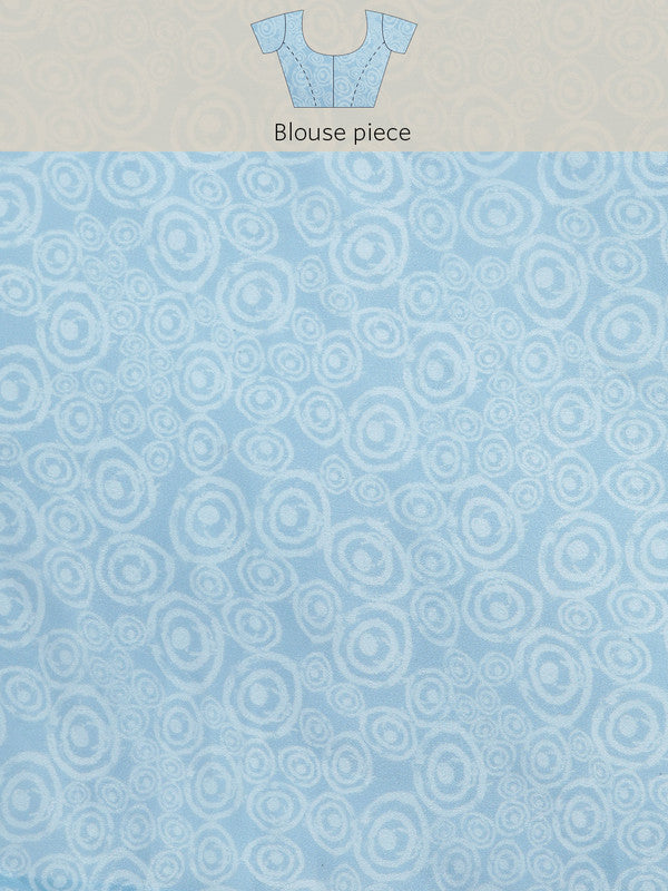 Sky Blue Silk Blend Printed Abstract Swadesiicart with Unstitched Blouse - Hiral Fashion