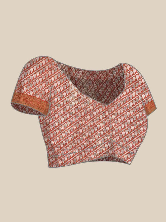 Hiral Fashion Orange Banarasi Tissue Silk Floral Zari Woven Saree | Swadesiicart