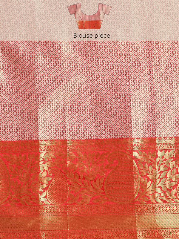 Orange Tissue Silk Woven Zari Design Floral Saree with Unstitched Blouse - Hiral Fashion | Swadesiicart