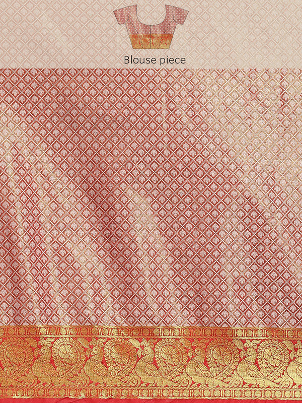 Green Brocade Woven Zari Design Floral Saree with Unstitched Blouse - Hiral Fashion | Swadesiicart