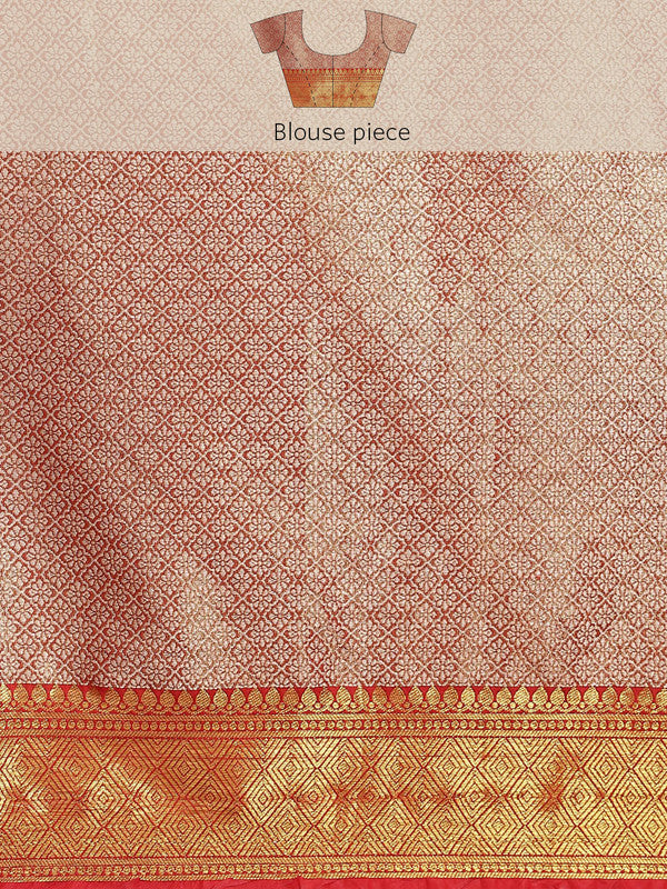 Mustard Brocade Woven Zari Design Floral Swadesiicart with Unstitched Blouse - Hiral Fashion
