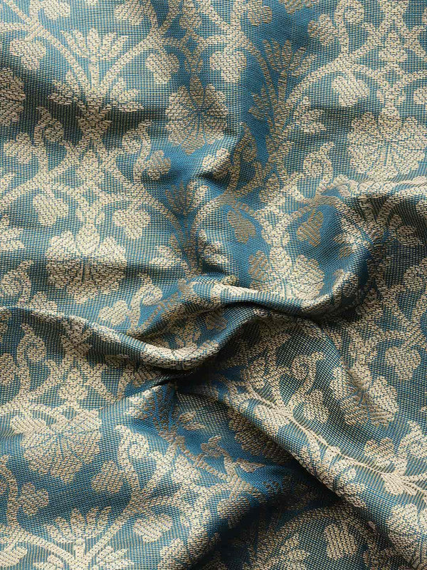 Turquoise Brocade Woven Zari Design Ethnic Motifs Saree with Unstitched Blouse - Hiral Fashion | Swadesiicart