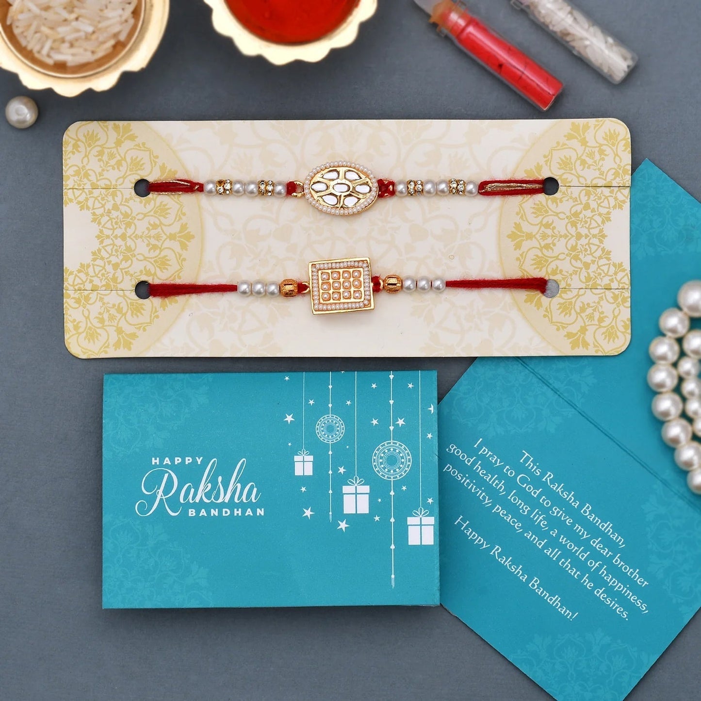 trueBrowns X Voylla Set of 2 Meenakari Kundan Embellished Rakhi | Swadesiicart