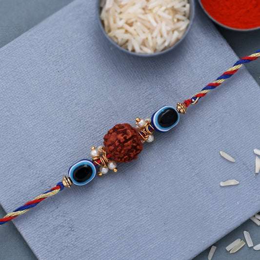 trueBrowns X Voylla Evil Eye Beaded Rakhi Embellished With Rudraksha | Swadesiicart
