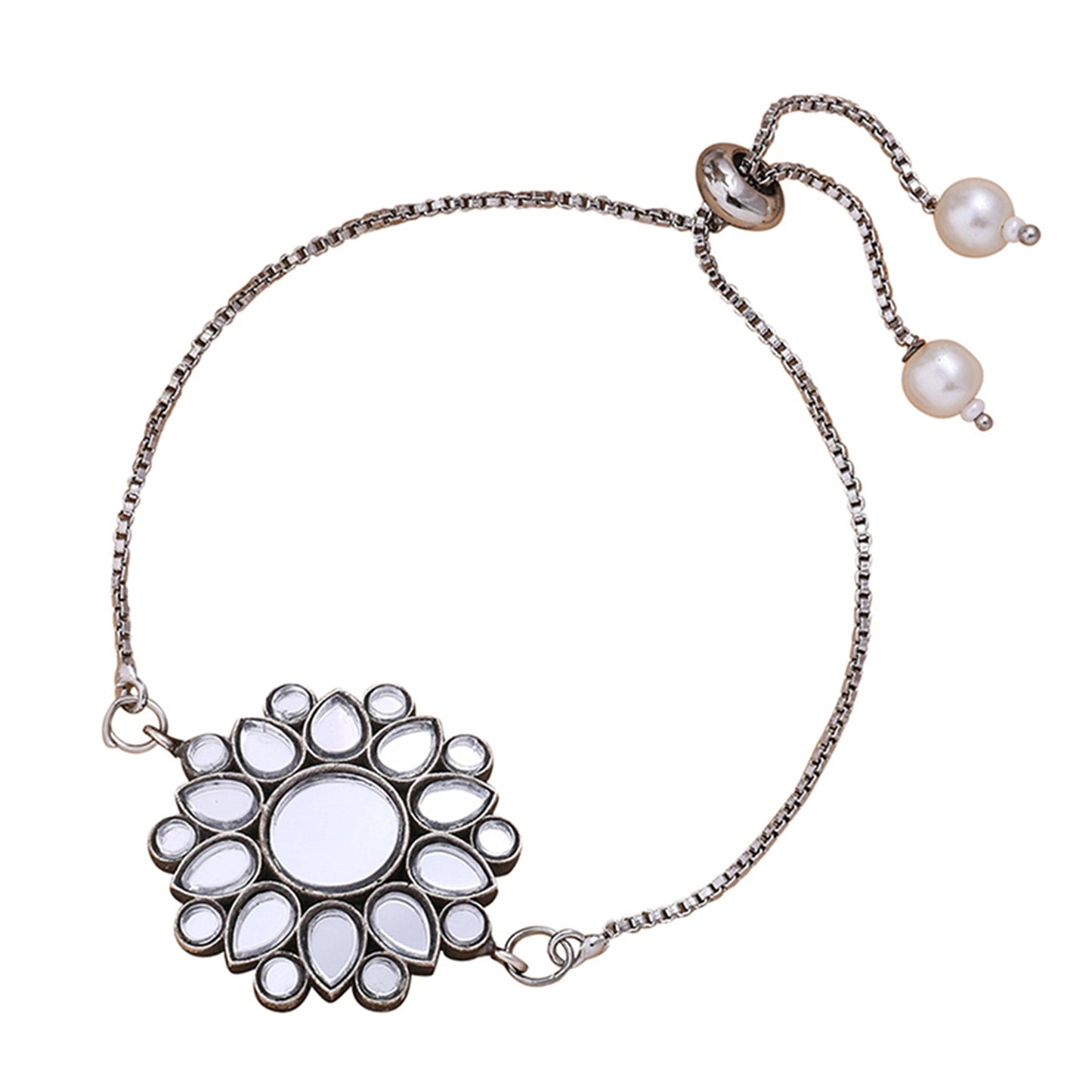 trueBrowns X Voylla Kundan Embedded Silver Toned Bracelet Style Rakhi | Swadesiicart