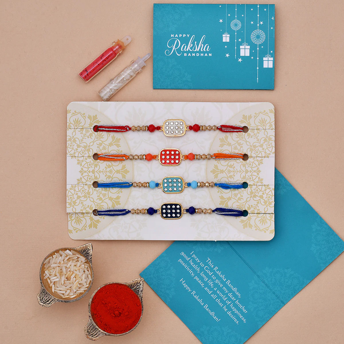 trueBrowns X Voylla Set of 4 Colorful Meenakari Enamel Work Rakhi | Swadesiicart