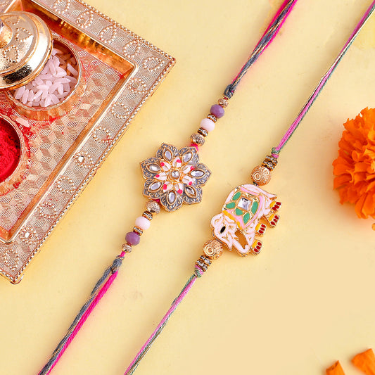 trueBrowns X Voylla Pack of 2 Meenakari Kundan Floral And Elephant Rakhi | Swadesiicart