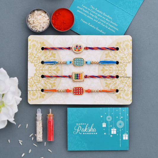 trueBrowns X Voylla Set of 4 Meenakari Kundan Embellished Rakhi | Swadesiicart