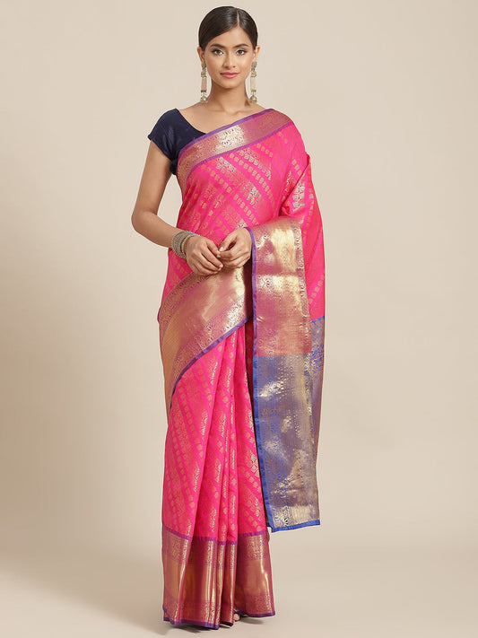 Hiral Fashion Pink Banarasi Silk Blend Abstract Woven Design Saree | Swadesiicart