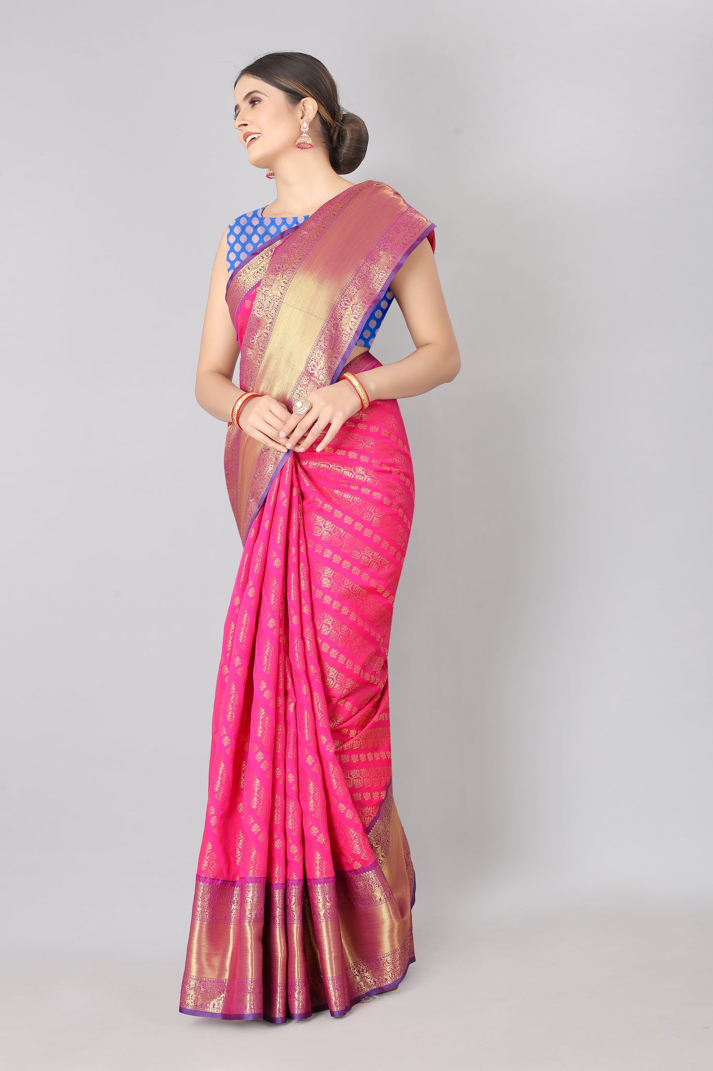 Hiral Fashion Pink Banarasi Silk Blend Abstract Woven Design Saree | Swadesiicart