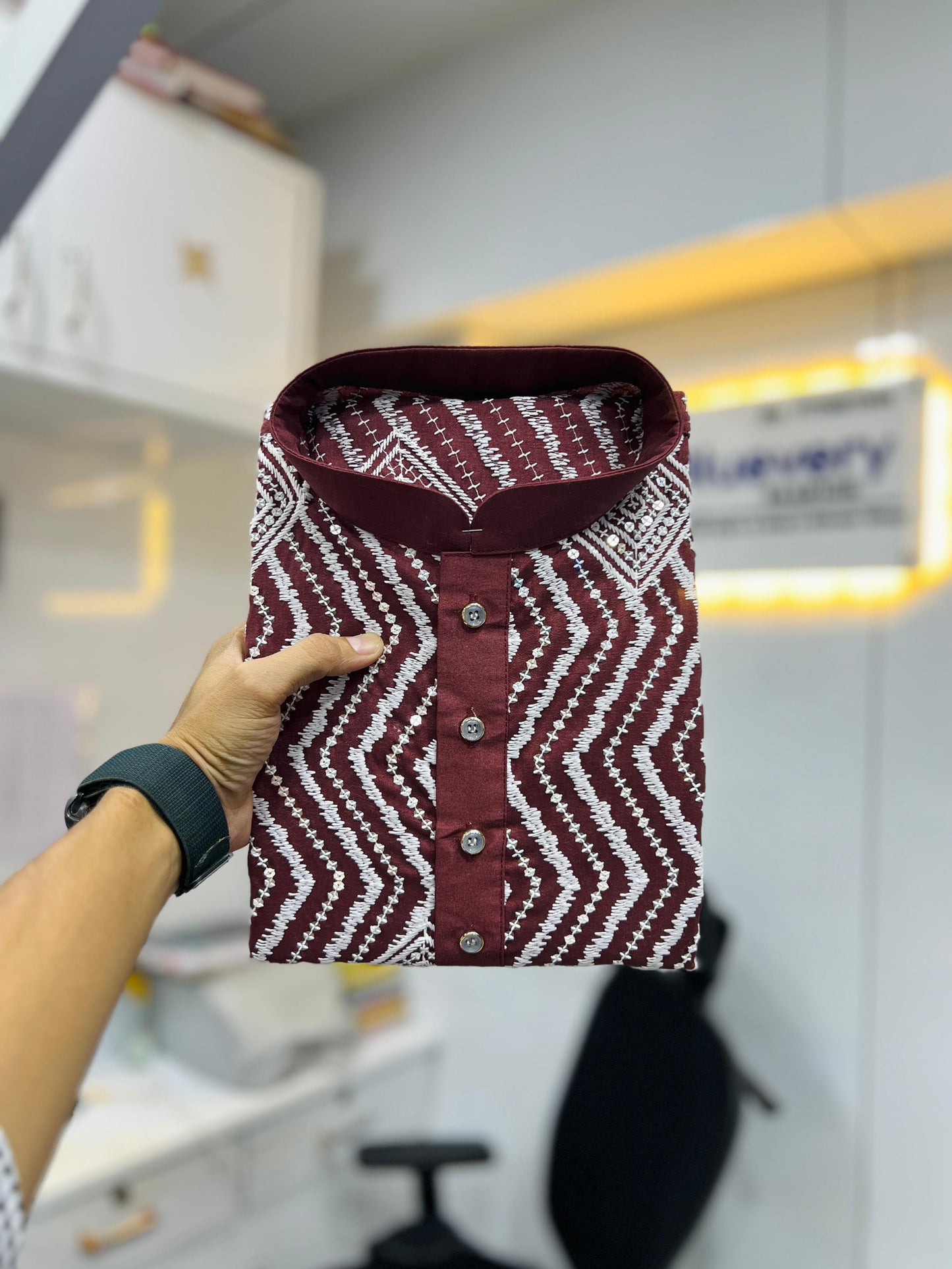 Neera Trendz Maroon Soft Silk Embroidered Men's Kurta Pyjama - Swadesiicart
