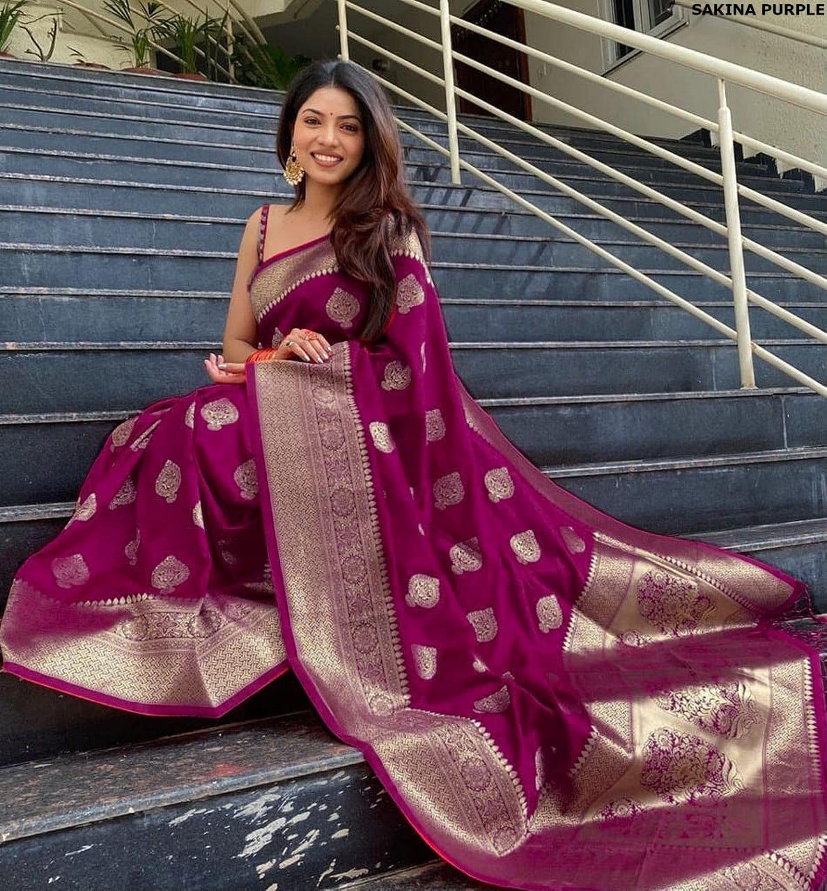 Vamika Weaving Banarasi Jacquard Purple Kanjivaram Saree | Swadesiicart