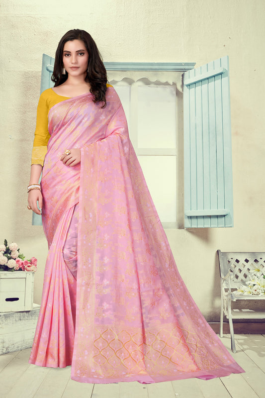 Vedant Vastram Litchi Silk Designer Banarasi Saree - Pink | Swadesiicart