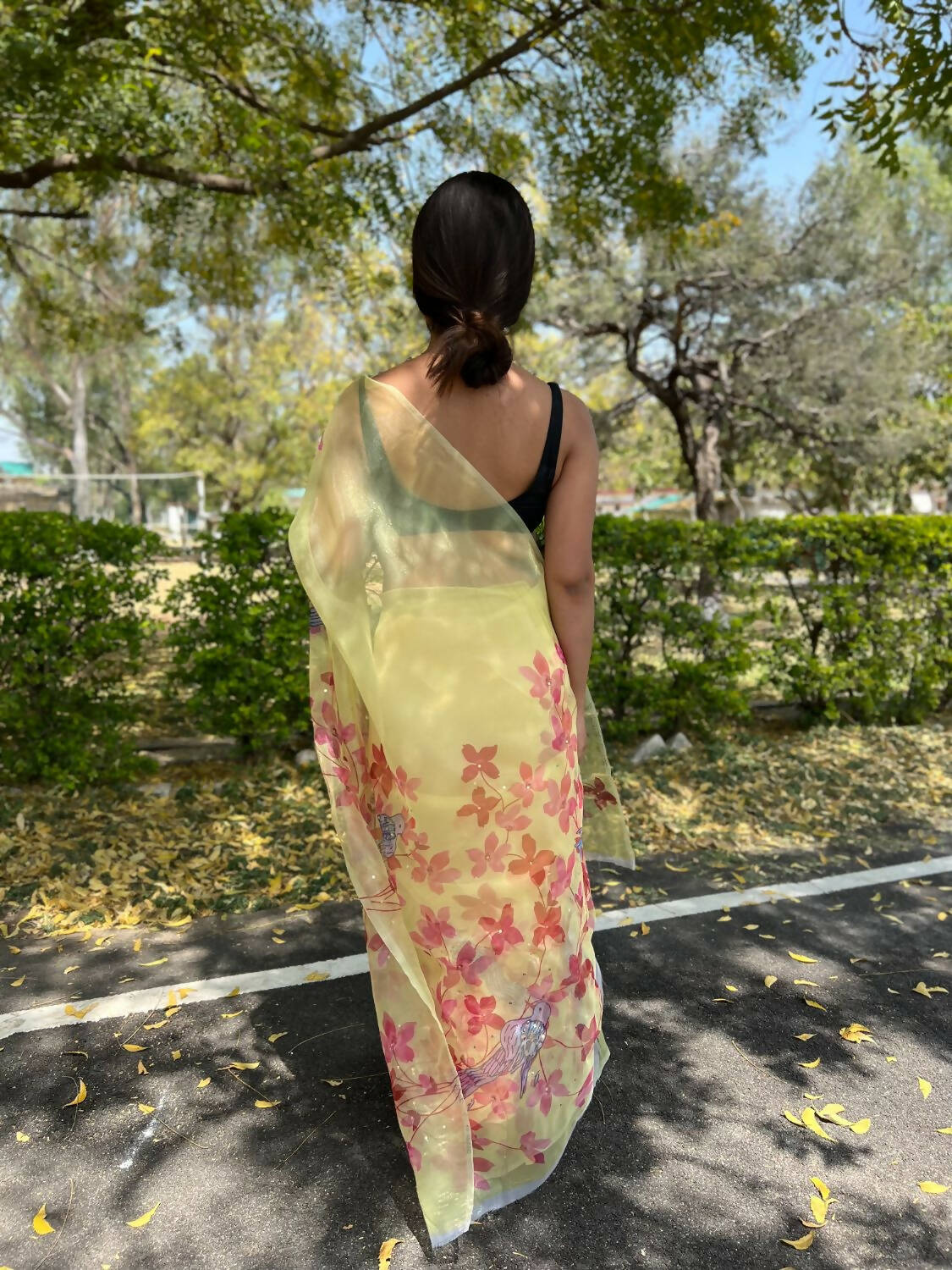 Vamsee Yellow Organza Saree - Swadesiicart