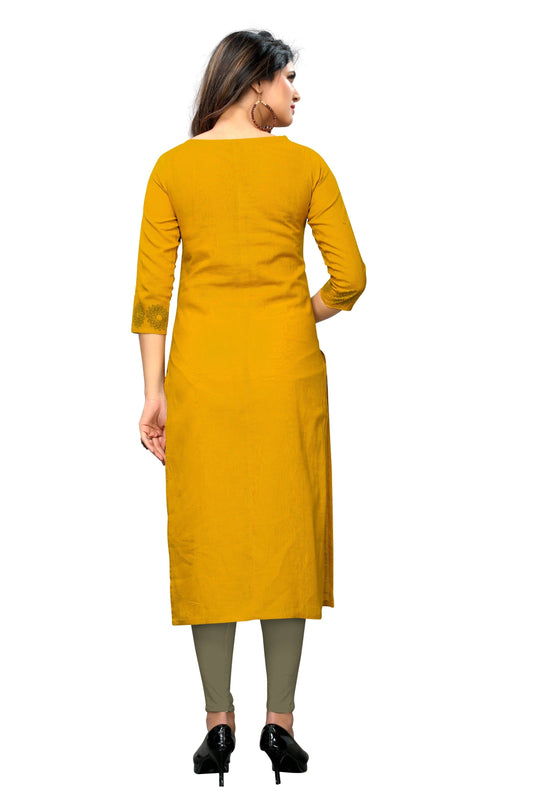 NOZ2TOZ Women's Yellow Color Slub Cotton Straight Kurta Only - Swadesiicart