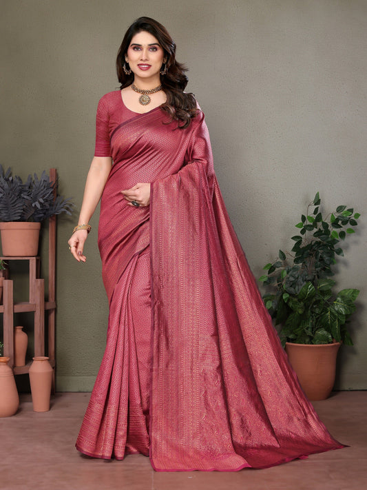 Vedant Vastram Litchi Silk Banarasi Silk Saree - Maroon | Swadesiicart