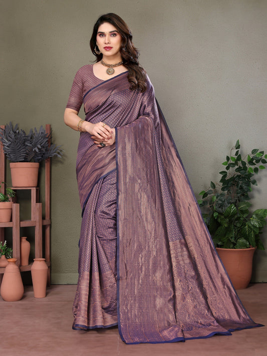 Vedant Vastram Litchi Silk Banarasi Silk Saree - Navy | Swadesiicart