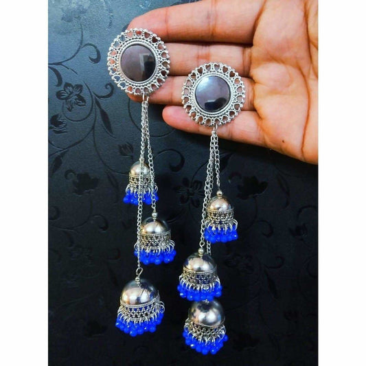 MS Fashion India Kashmiri Triple Blue Color Pearls Hanging Jhumka Earrings | Swadesiicart