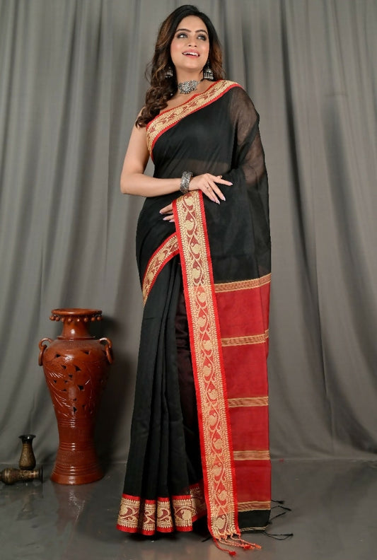 Exclusive Collection Beautiful Khadi Cotton Black Handloom Saree - Swadesiicart