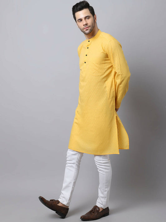 Even Apparels Yellow Pure Cotton Men's Kurta With Band Collar (SLD1183) | Swadesiicart