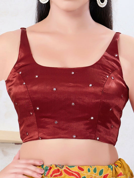 Joban Fashion Red Gajji Silk Sleeveless Back Open Blouse - Swadesiicart