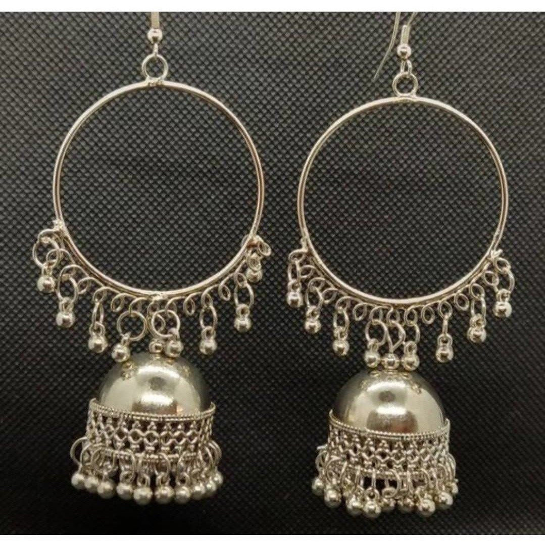MS Fashion India Party Wear Silver Ring Tassel Jhumka Earrings | Swadesiicart