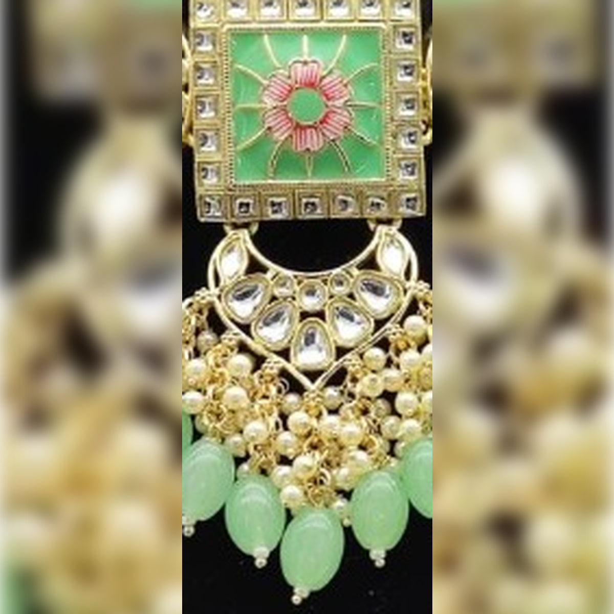Jewel City Regal Kundan Meena Necklace and Earrings Set with Mint Beads -Exquisite Indian Bridal Jewelry Collection | Swadesiicart