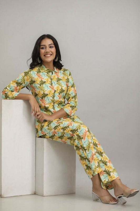 Alvano Women's Floral Printed Cotton Multicolour Co-Ord Set - Swadesiicart