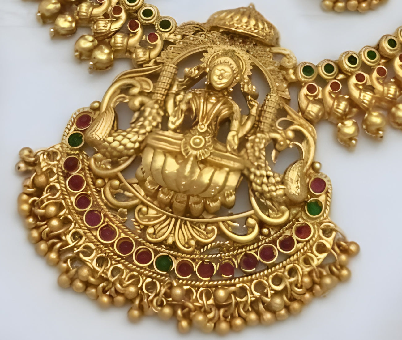 Jewel City Exquisite Gold-Plated Lakshmi Temple Jewelry Set: Necklace and Earrings | Swadesiicart