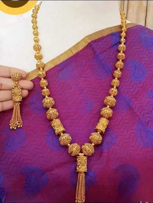 Jewel City Elegant Gold Beaded Tassel Necklace - Traditional Indian Long Chain Jewelry | Swadesiicart