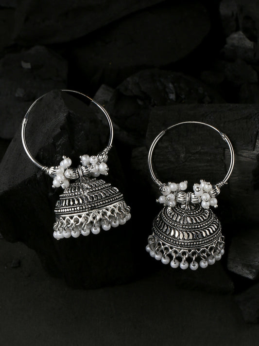 NVR Women's Silver Toned Dome Shaped Jhumkas Earrings | Swadesiicart