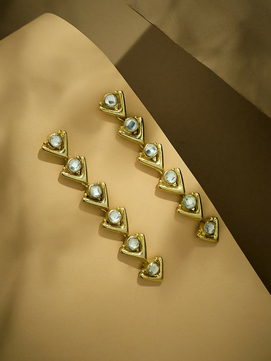 Nuyug 18K Gold-Plated Crystal Stone Studded Triangular Drop Sleek Earrings | Swadesiicart