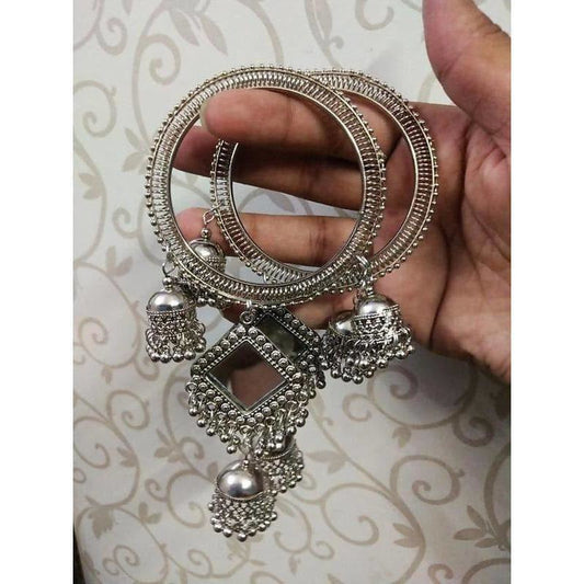 Latkan Bangles With Stylish Mirror And Jhumkas