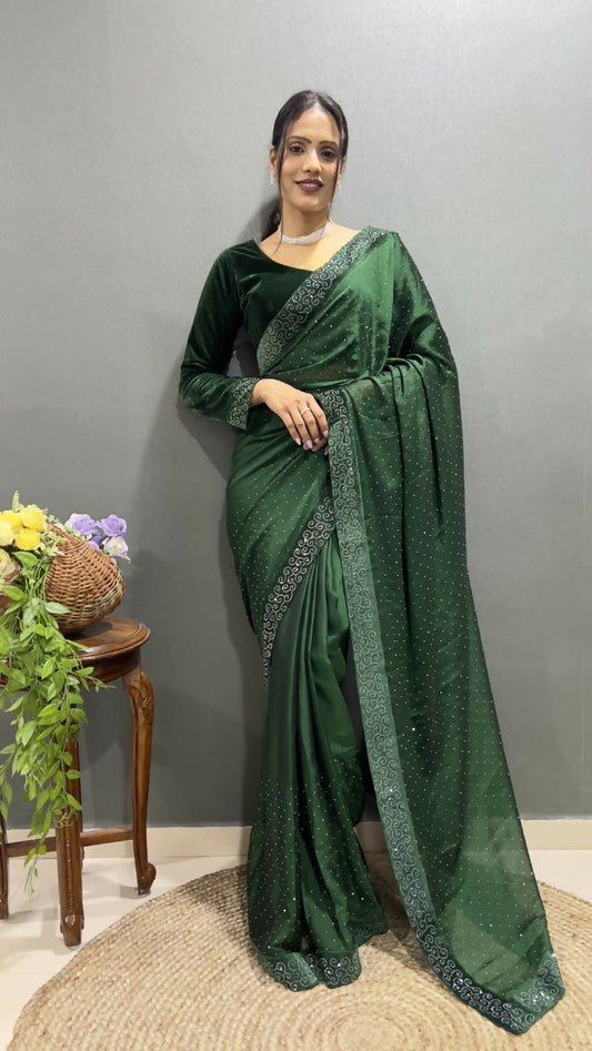 Vastranavya Green Rangoli Silk Swarovski work Ready to Wear Saree | Swadesiicart
