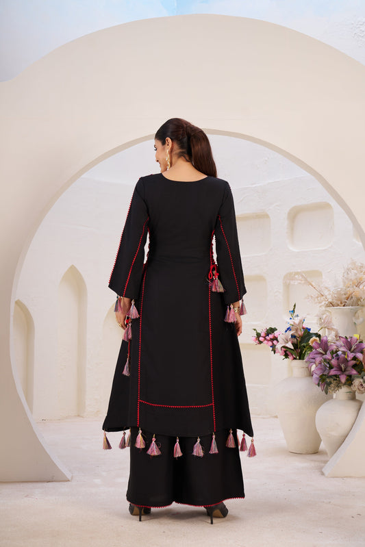 Lehenga Mart Black Reyon Designer Cord-Set Ready To Wear - Swadesiicart