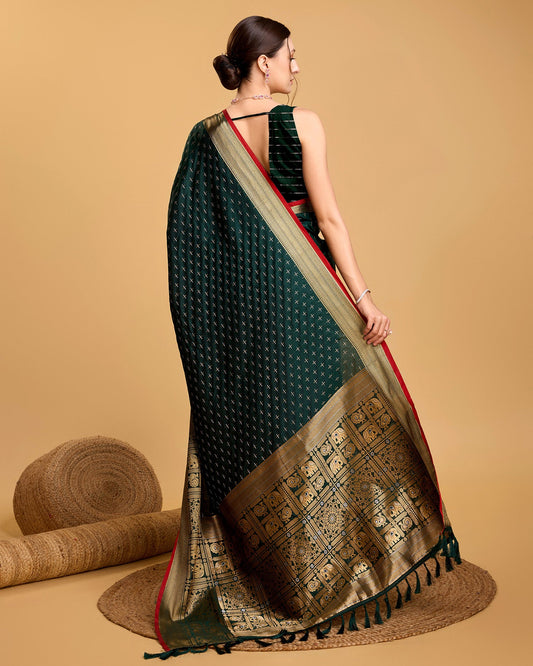 Vedant Vastram Soft Litchi Silk Banarasi Silk Saree - Green | Swadesiicart