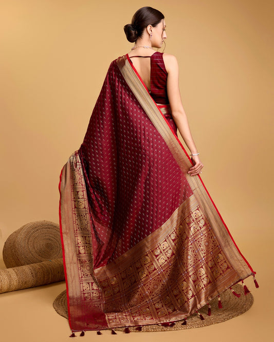 Vedant Vastram Soft Litchi Silk Banarasi Silk Saree - Maroon | Swadesiicart