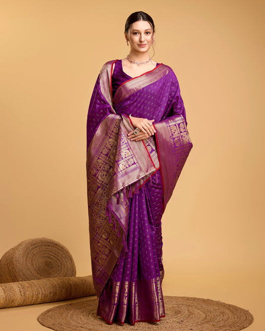 Vedant Vastram Soft Litchi Silk Banarasi Silk Saree - Purple | Swadesiicart