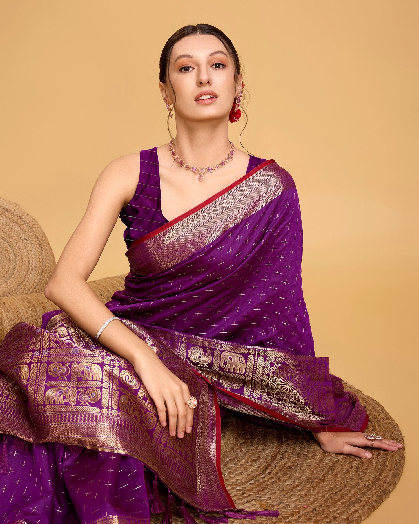 Vedant Vastram Soft Litchi Silk Banarasi Silk Saree - Purple | Swadesiicart