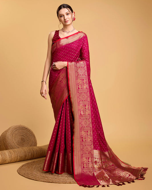 Vedant Vastram Soft Litchi Silk Banarasi Silk Saree - Rani | Swadesiicart
