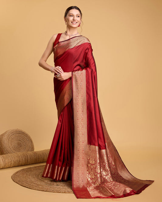 Vedant Vastram Soft Litchi Silk Banarasi Silk Saree - Red | Swadesiicart