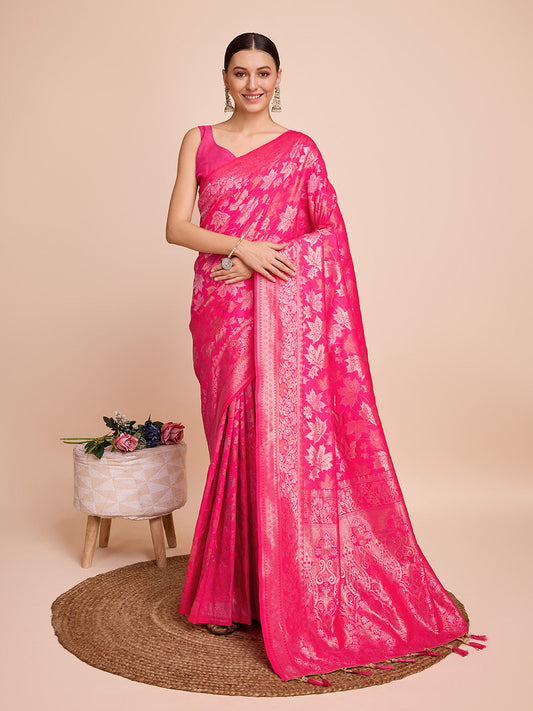 Vedant Vastram Soft Litchi Silk Banarasi Silk Saree - Magenta | Swadesiicart