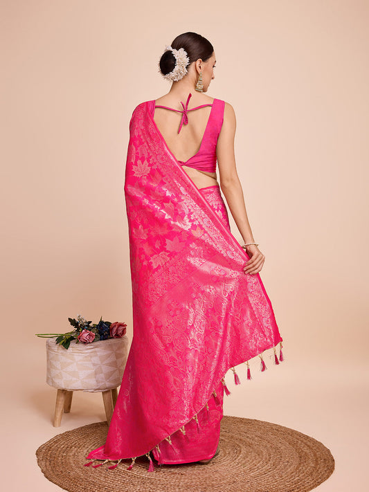 Vedant Vastram Soft Litchi Silk Banarasi Silk Saree - Magenta | Swadesiicart