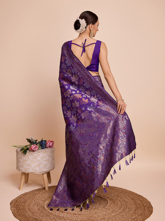 Vedant Vastram Soft Litchi Silk Banarasi Silk Saree - Violet | Swadesiicart
