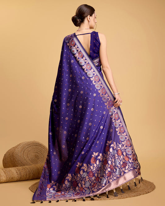 Vedant Vastram Soft Litchi Silk Banarasi Silk Saree - Violet | Swadesiicart