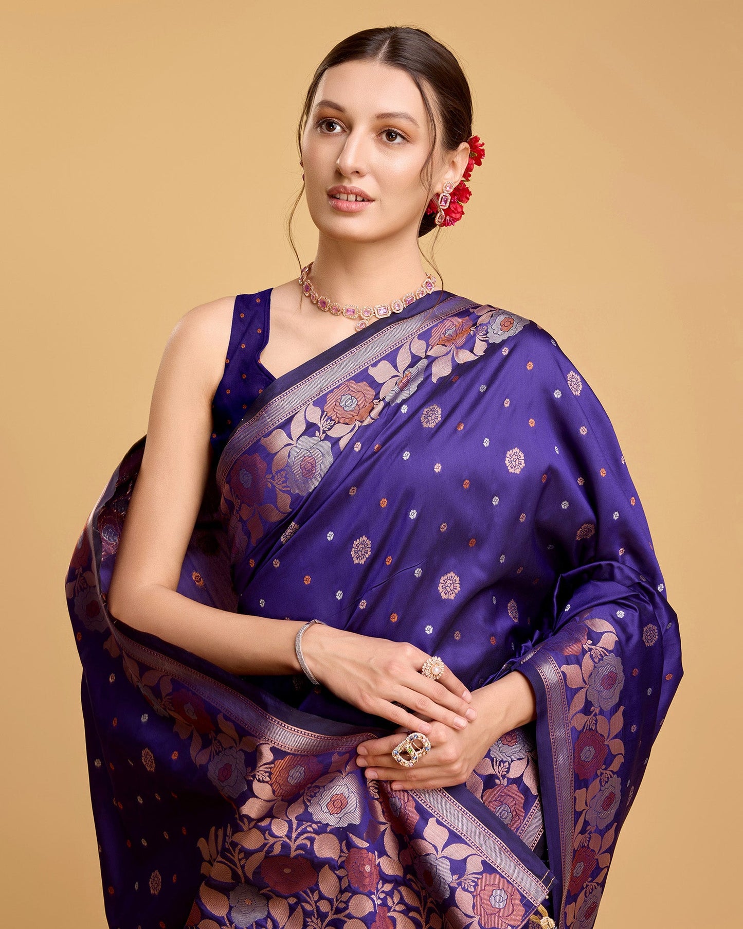 Vedant Vastram Soft Litchi Silk Banarasi Silk Saree - Violet | Swadesiicart
