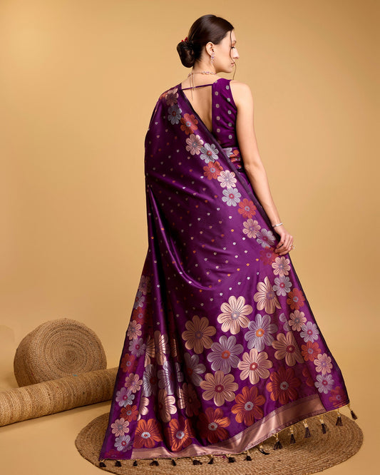 Vedant Vastram Soft Litchi Silk Banarasi Silk Saree - Wine | Swadesiicart