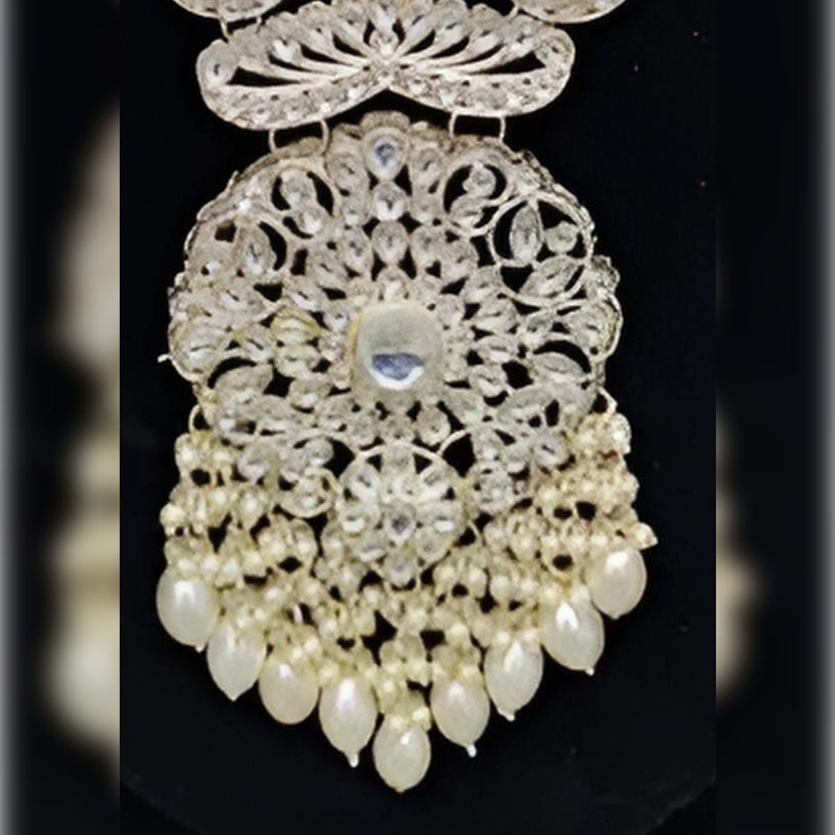 Jewel City Elegant Multi-Layered Pearl Necklace Set with Intricate Silver Pendant and Earrings | Swadesiicart