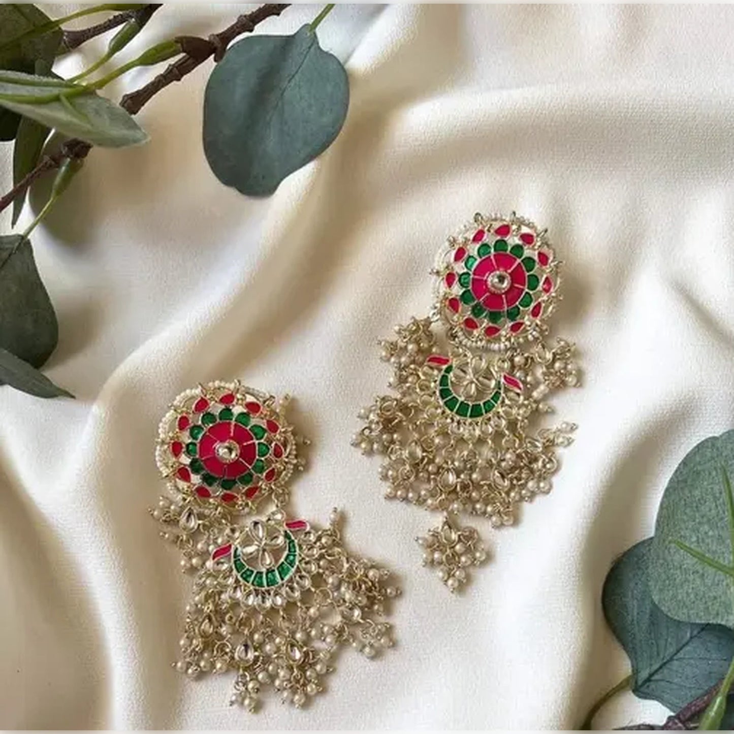 Jewel City Exquisite Polki Kundan Stone and Pearl Earrings - Regal Ethnic Bridal Jewelry | Swadesiicart