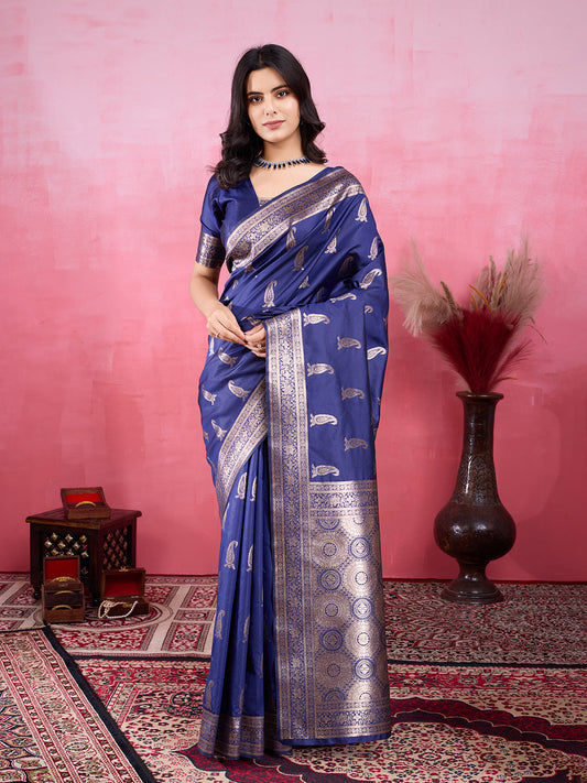 Vedant Vastram Banarasi Silk Fashion Saree - Navy | Swadesiicart